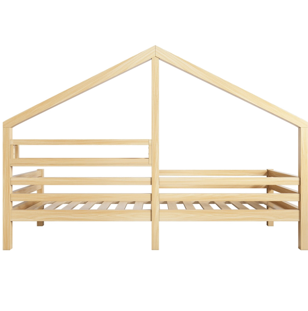 Letto a casetta per bambini con libreria integrata 90x200 cm in pino naturale
