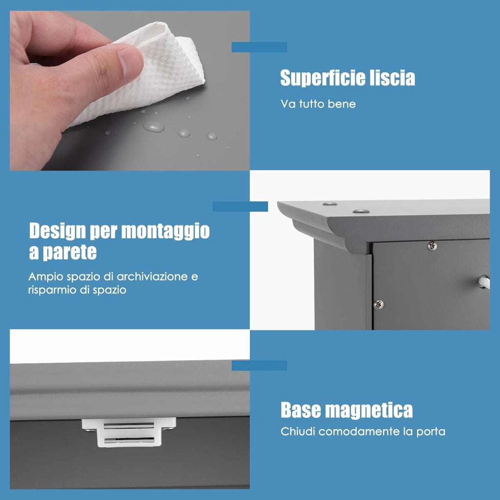 Mobiletto Pensile da Bagno, Mobile Armadietto Bagno sospeso con 2 Porte, Armadietto a Muro delle Medicine, Mensola Regolabile, Capacità di 30 kg (Grigio)