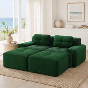 Divano modulare a U 204x177x69 cm in velluto a coste verde; seduta profonda; senza montaggio