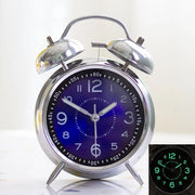 Lampada da notte per profondi sonnambuli, con orologio analogico in metallo, alimentata da batterie, con illuminazione di sfondo, adatta per il comodino o come decorazione da ufficio (blu).
