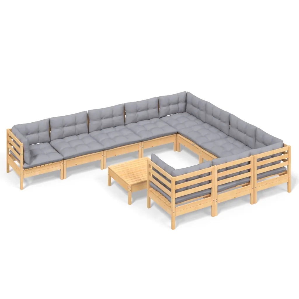 Set Divani da Giardino 11 pz con Cuscini Grigi Massello di Pino 3097000
