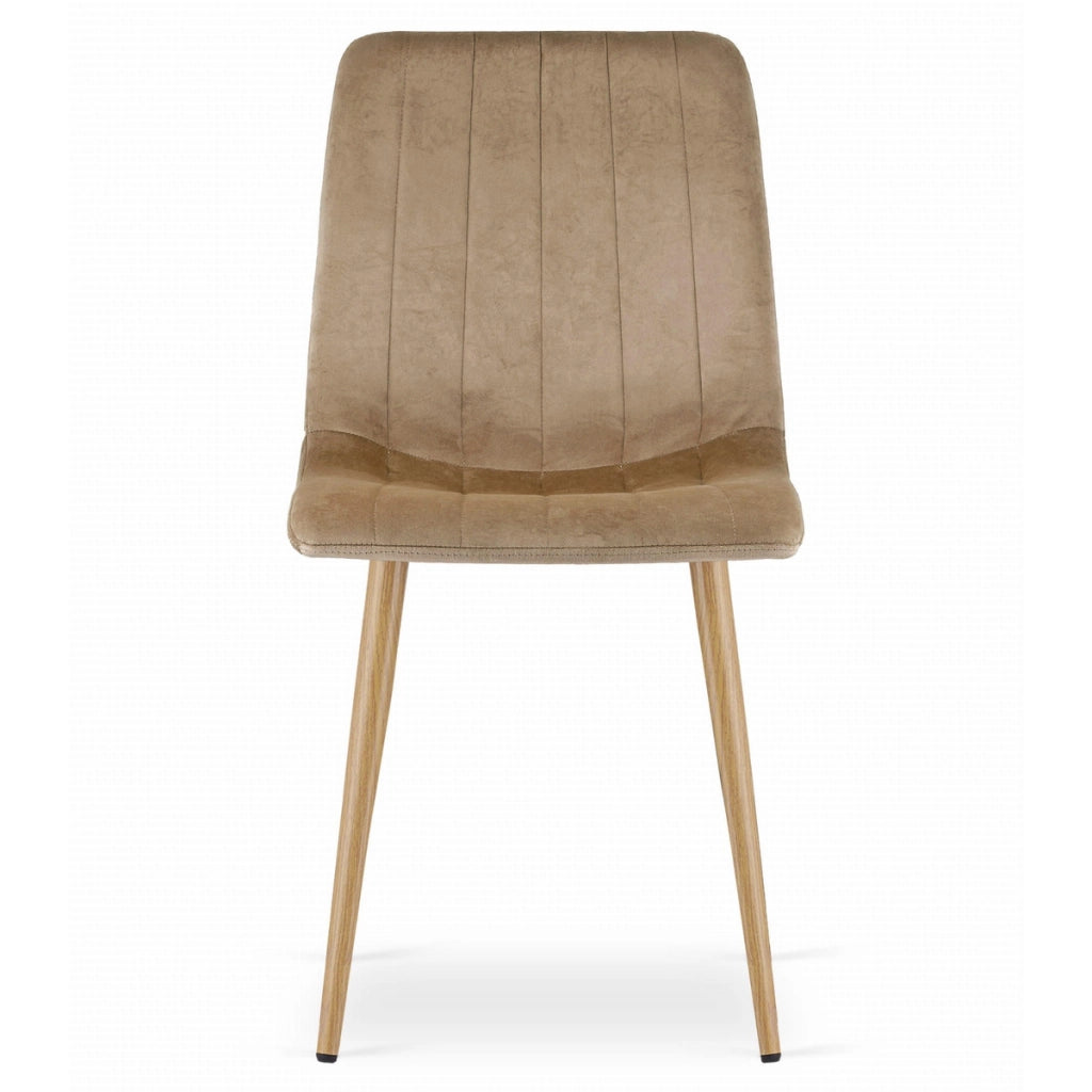 Sedia Lava in velluto marrone con gambe effetto legno