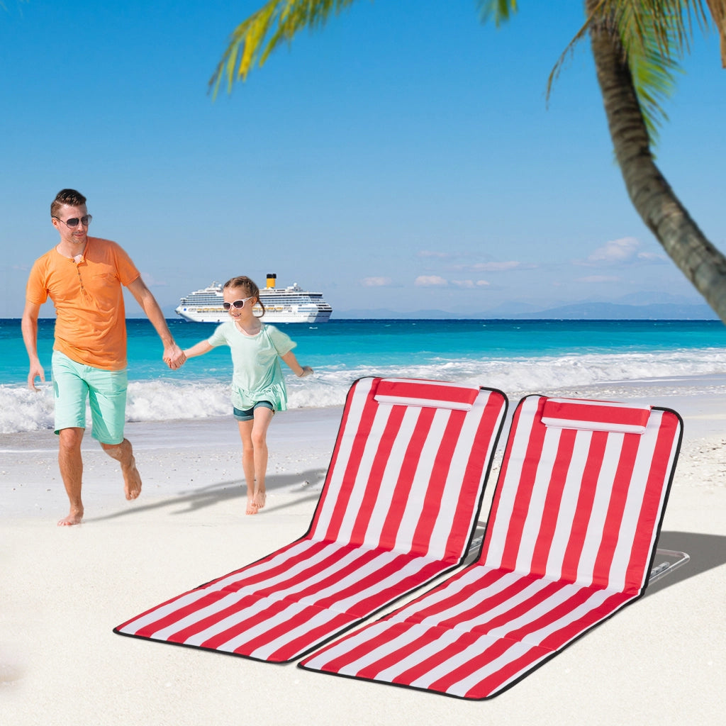 Set 2 Lettini Spiaggia Pieghevoli con Schienale Regolabile a 5 Livelli e Borsa, Rosso