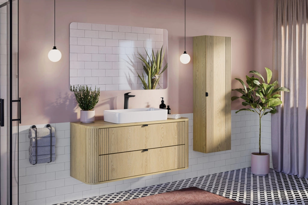 Set mobili bagno 120 cm con piano e lavabo da appoggio River Ovalia Cremona 120 cm