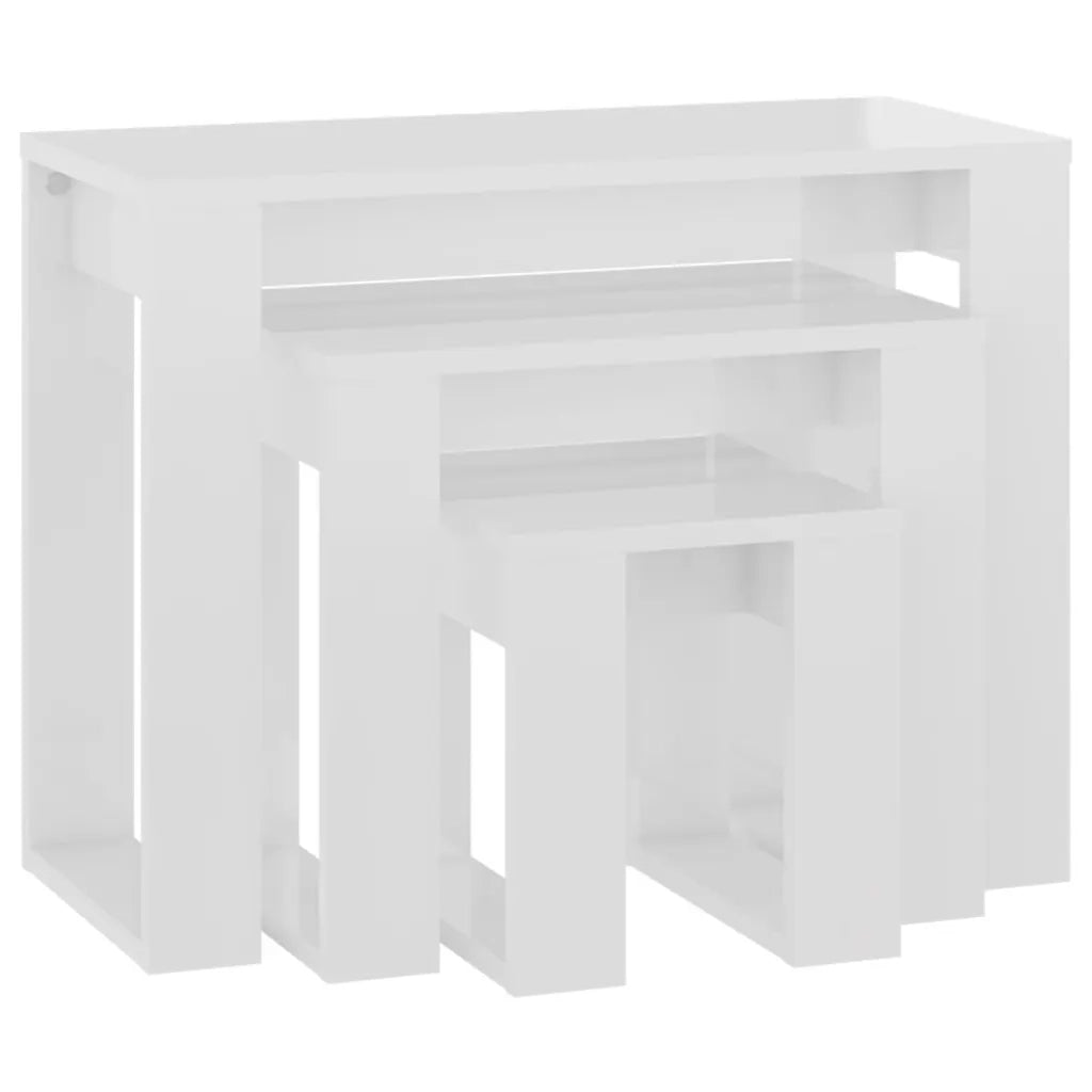 Tavolini Impilabili 3 pz | Tavolo laterale Bianco Lucido in Legno Multistrato