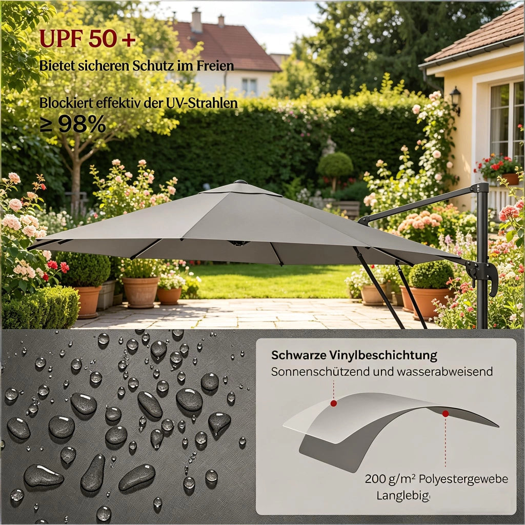 OMBRELLONE da giardino girevole 360° Ø 3 m Grigio scuro con base a croce