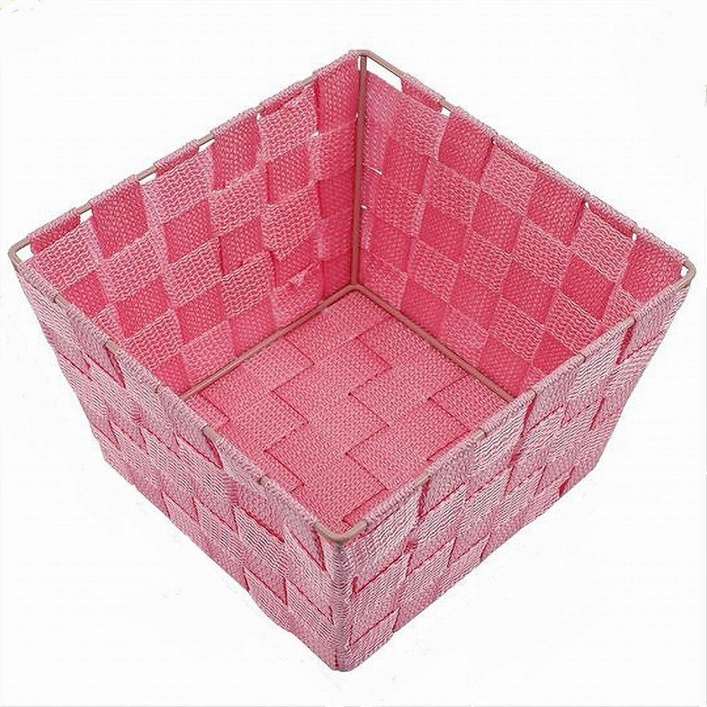 Trade Shop - Portaoggetti Rosa Organizer Bagno Camera Cucina In Tessuto 16 X 16 X 8.5cm 79005 -