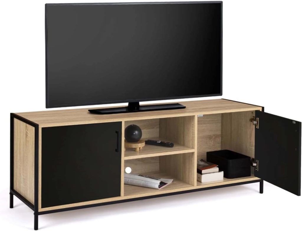 Porta TV BOSTON 140 cm a 2 ante nero di design industriale