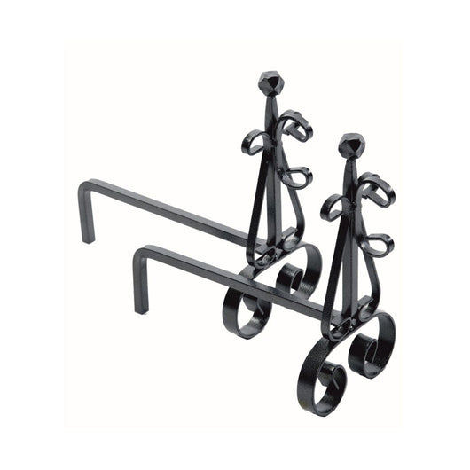 Coppia di Alari per Camino Pomolo Sfaccettato in Ferro Verniciato Grigio Martellato