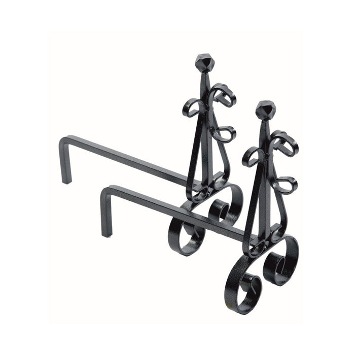 Coppia di Alari per Camino Pomolo Sfaccettato in Ferro Verniciato Grigio Martellato