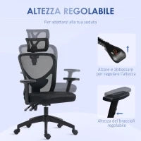 Sedia da Ufficio Ergonomica con Altezza Regolabile, Supporto Lombare e Poggiatesta, 66x61x106-116cm Nero