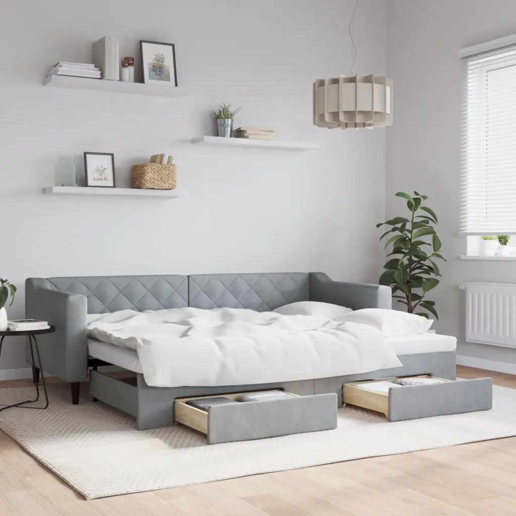 Divano Letto Estraibile Cassetti-Sofa Letto-Daybed Grigio Chiaro 80x200cm Tessuto 164433