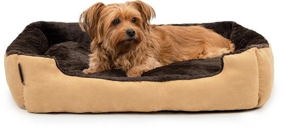 Letto per cani morbido, cuscino ribaltabile e fondo antiscivolo 75x60 cm beige/marrone.