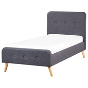Letto a doghe Tessuto in poliestere grigio scuro Gambe in legno imbottite 90 x 200 Taglia unica Design moderno