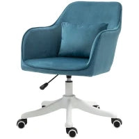 Sedia da Ufficio in Velluto con Funzione Massaggio e Cuscino Lombare Integrato, Altezza Regolabile, Girevole a 360°, Blu