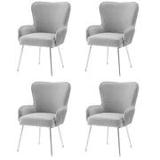 Set di 4 sedie da pranzo con braccioli e piedini regolabili in velluto grigio e argento