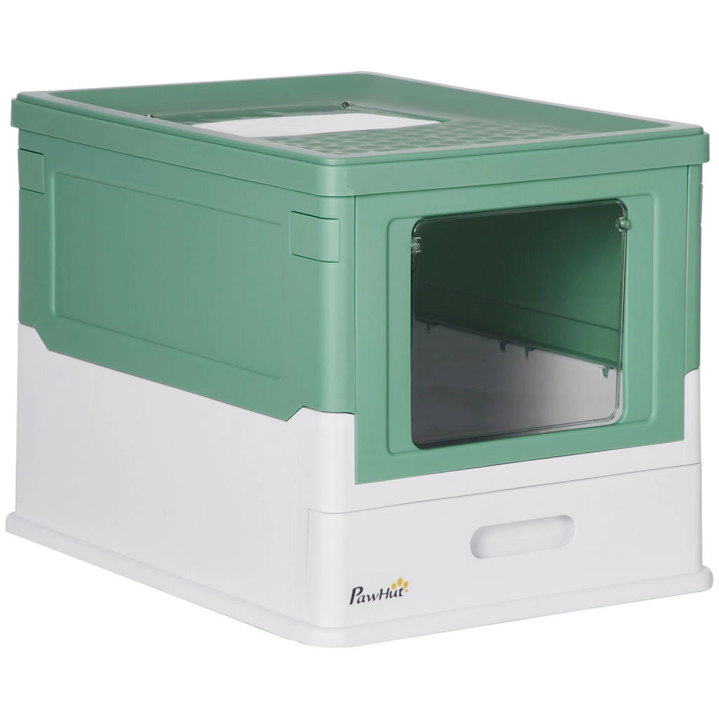 LETTIERA PER GATTI CHIUSA CON PALETTA, VASSOIO ESTRAIBILE E 2 PORTE, 47.5X35.5X36.7CM, VERDE