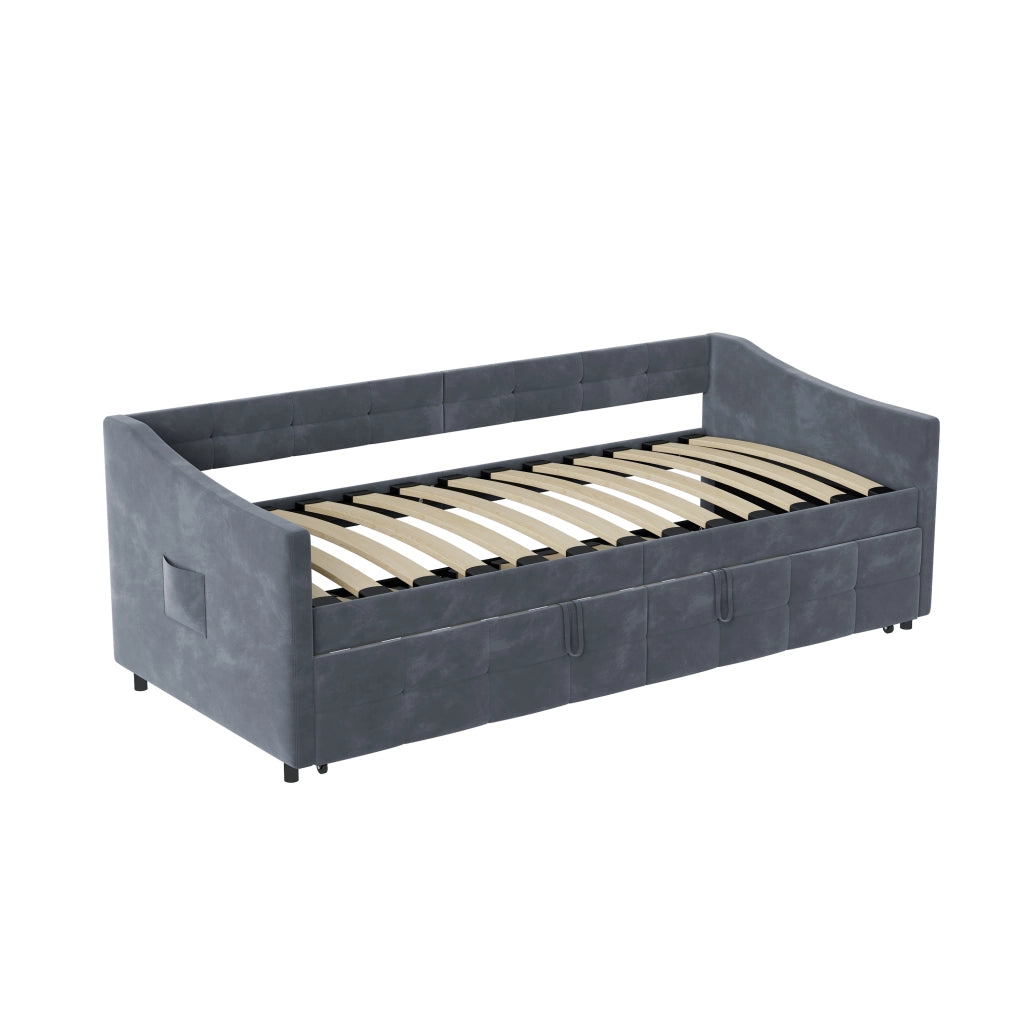 Divano letto matrimoniale 90x200cm;Estensibile in orizzontale;Non sollevabile;Velluto;Grigio