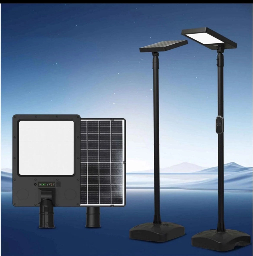Lampione solare 290W con telecomando CCT, palo regolabile 2630 mm e autonomia 14 ore per illuminazione esterna professionale IP54
