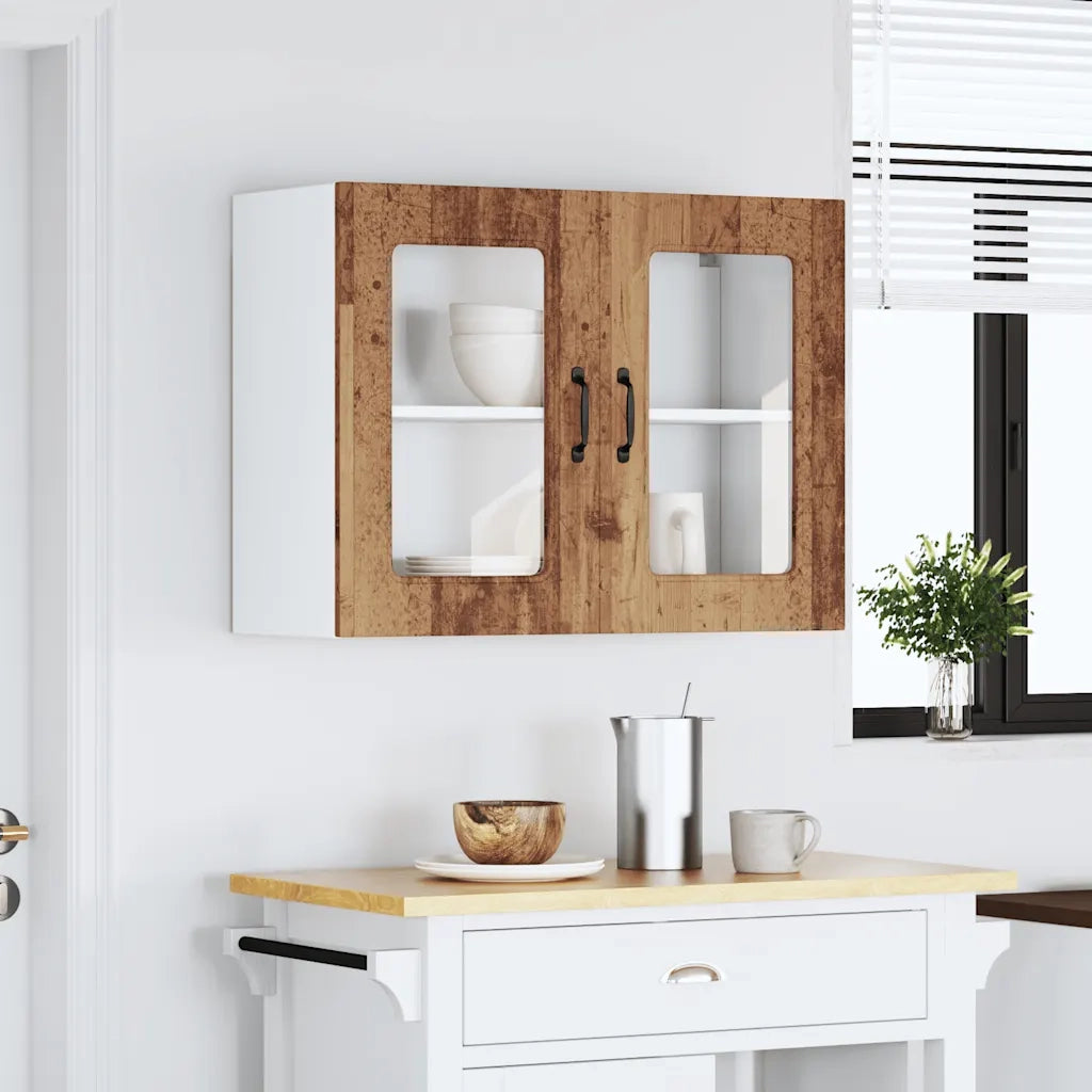 Pensile da Cucina con Porta in Vetro Kalmar Legno Vecchio 853615