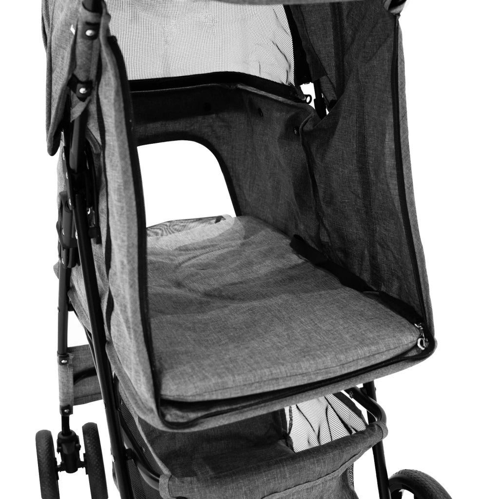 Passeggino Animali Pieghevole Grigio Cane Gatto Tettuccio Antipioggia