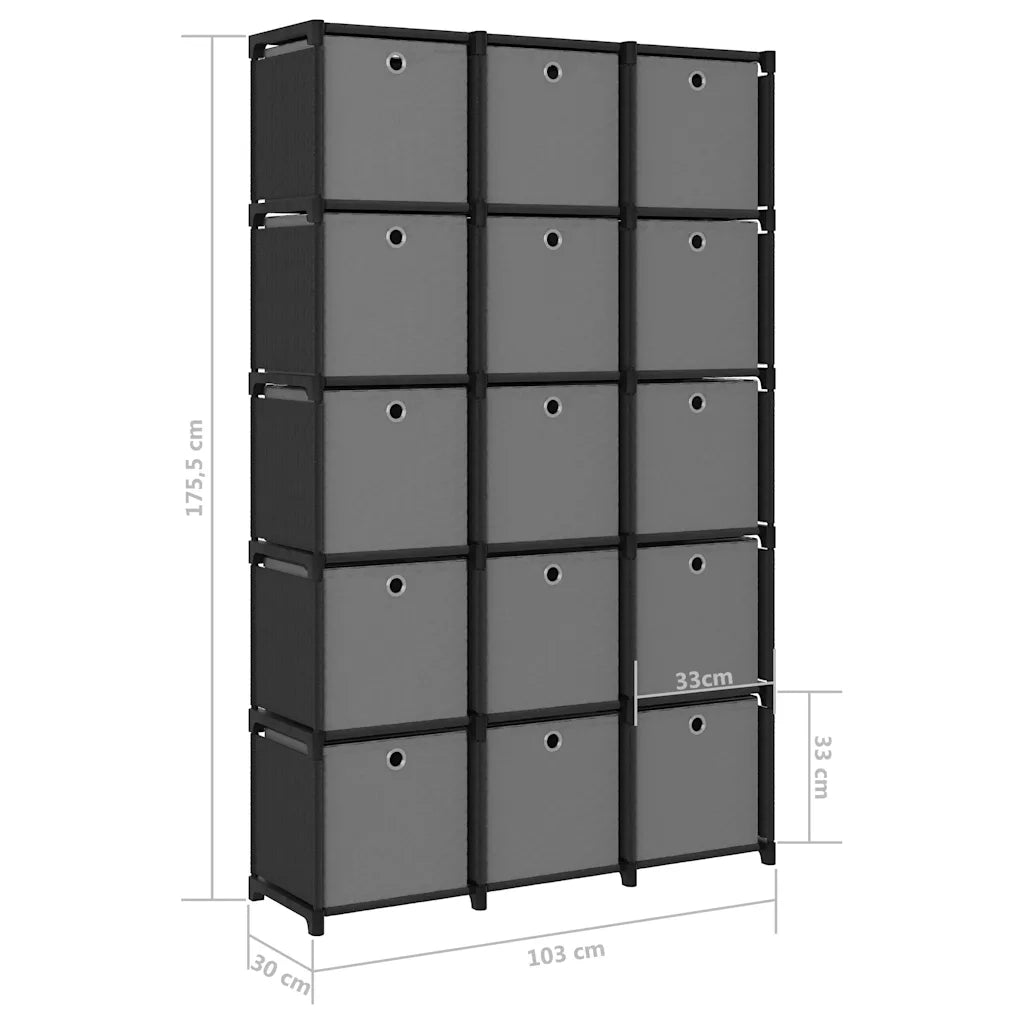 Mobile con 15 Scatole a Cubo Nero 103x30x175,5 cm in Tessuto CFW6280073