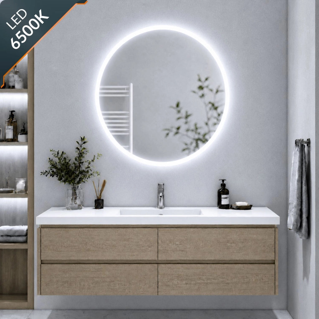 Specchio tondo led dimmerabile con interruttore touch per arredo bagno elegante da parete *** misura Ø60, tonalità ...