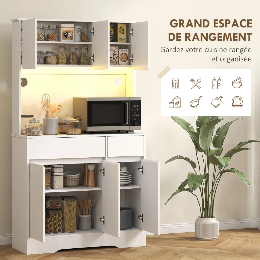 Credenza da cucina ¨C zephmum ¨C bianco, legno, 6 ante, 2 cassetti, luce LED
