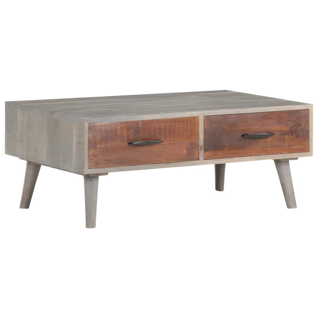 Tavolino da CaffÃ¨ Grigio 100x60x40 cm Massello di Mango Grezzo