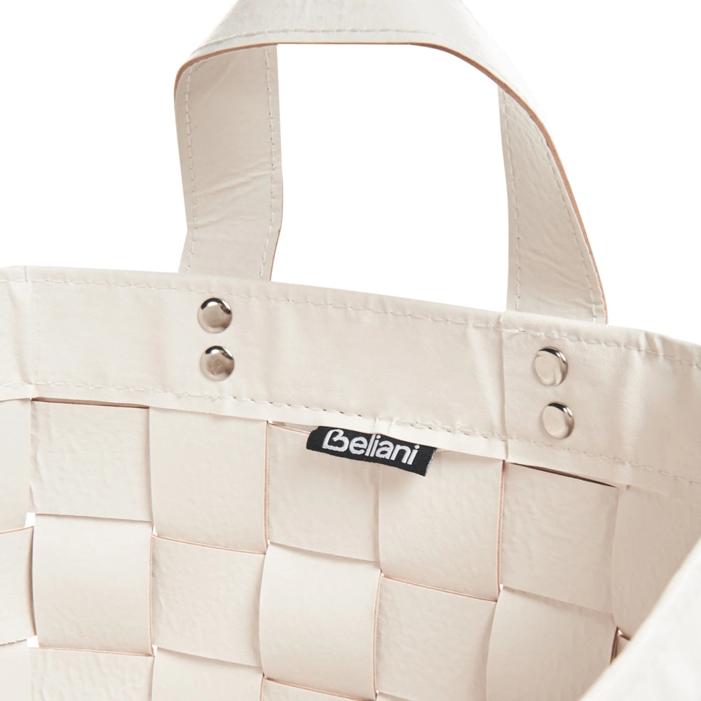 Set di 2 cesti fatti a mano in ecopelle beige con manici design retrò