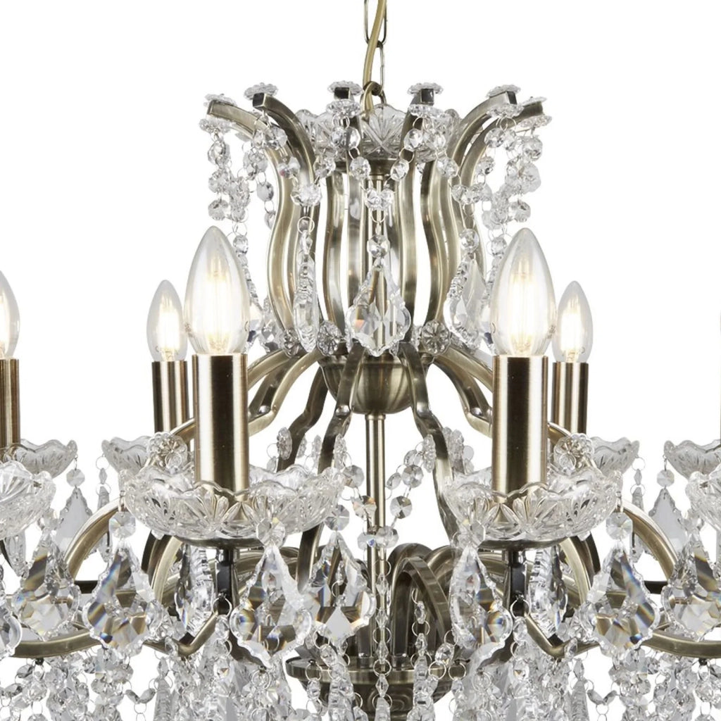 Lampadario Classico Parigi Acciaio Ottone Vetro Trasparente 12 Luci E14
