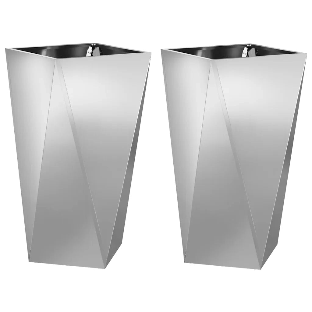 2 pz Fioriera | Cassetta per fiori | Vaso Argento 40 x 40 x 75 cm Acciaio zincato
