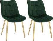 Sedia da Cucina in Velluto Luxe - Set da 2 Sedie - Ergonomica - Con Protezioni per le Gambe - Sedia a Cuscino - Verde Scuro