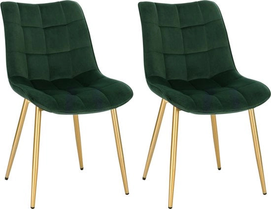 Sedia da Cucina in Velluto Luxe - Set da 2 Sedie - Ergonomica - Con Protezioni per le Gambe - Sedia a Cuscino - Verde Scuro
