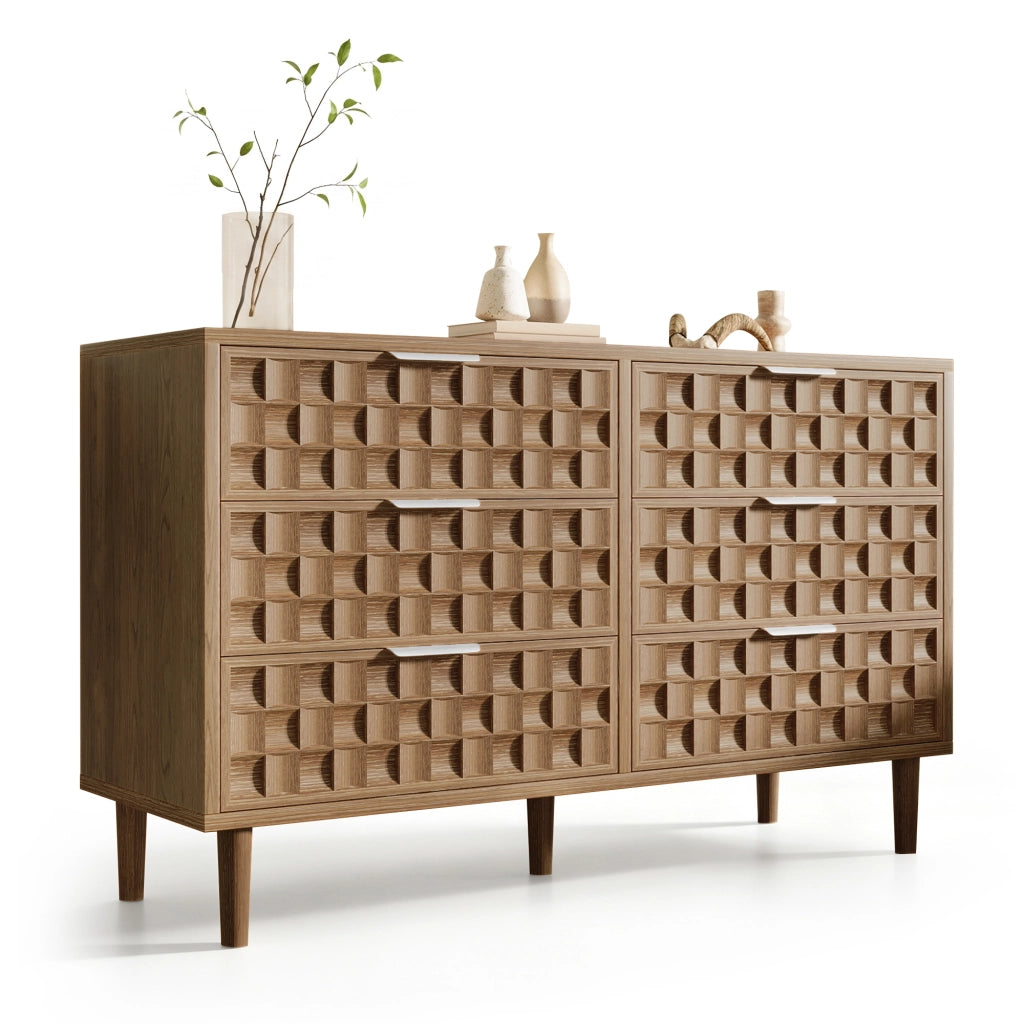 Credenza 120x37x77 cm con 6 cassetti in MDF colore rovere