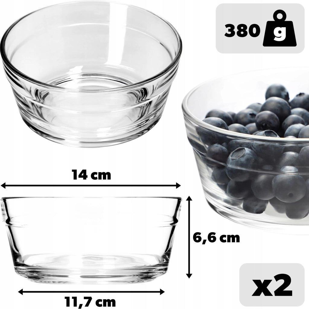 Ciotola in vetro KADAX per insalata, snack, insalata e frutta, 14 cm, set da 2, rotonda