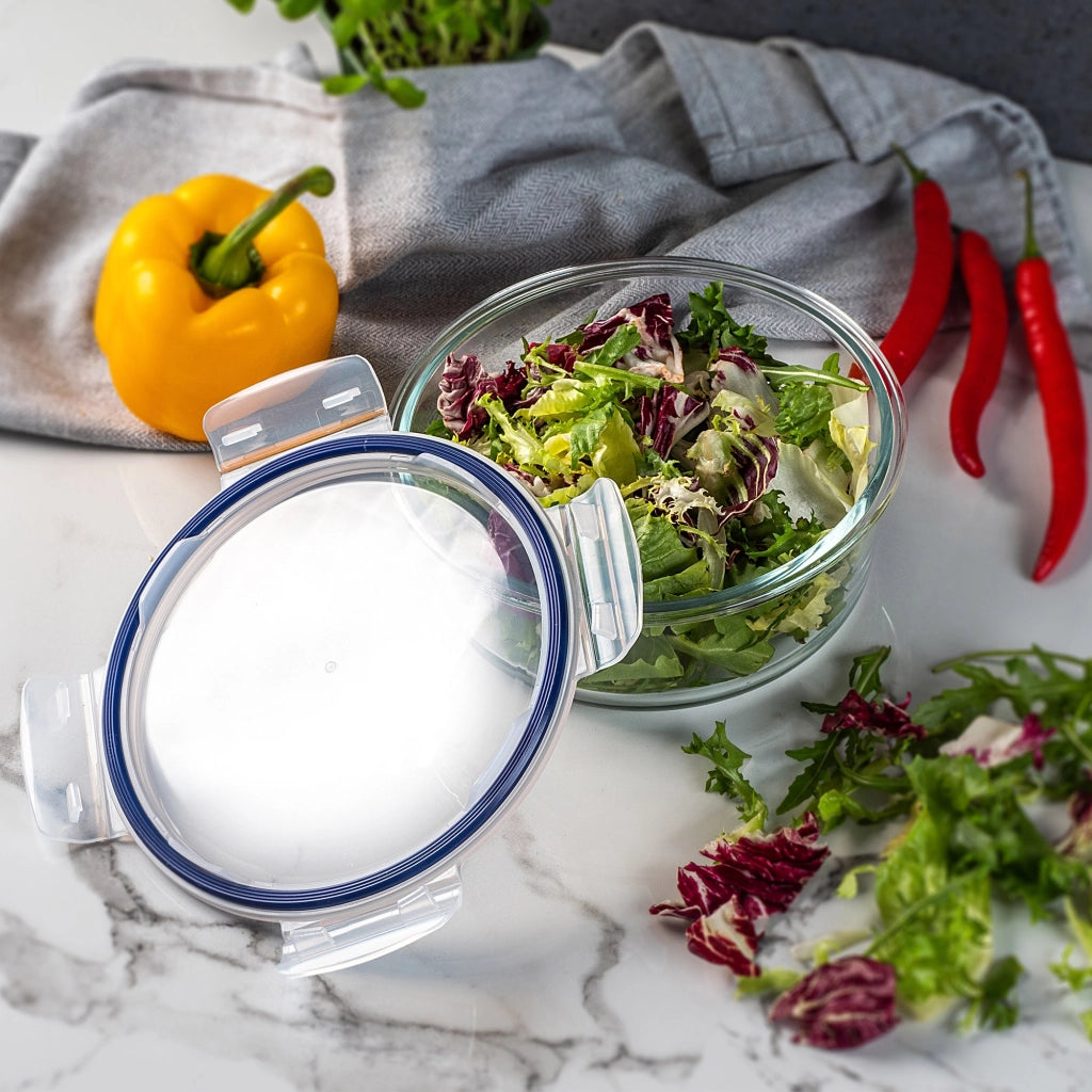 Contenitore per alimenti in vetro KADAX da 1300 ml con coperchio, ideale per il pranzo.