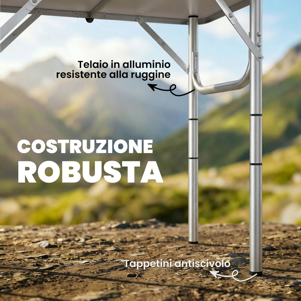 Tavolo Campeggio Pieghevole 60x40x 60 cm Picnic con Ripiano a Rete in Alluminio e MDF Nero