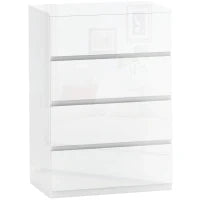 Cassettiera Moderna 4 Cassetti Antiribaltamento in Legno, 55x33x80 cm, Bianco Lucido