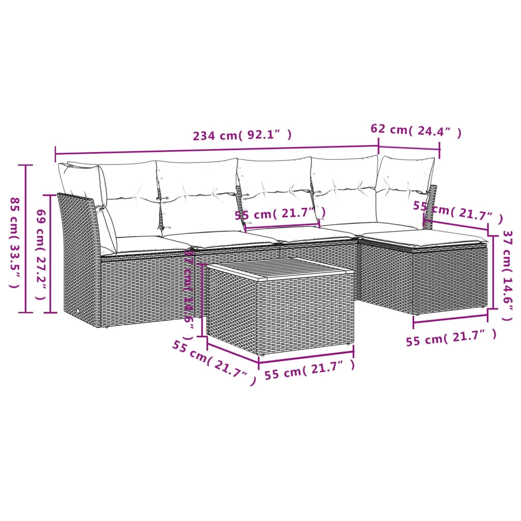 Set Divano da Giardino 6 pz con Cuscini Grigio in Polyrattan 3255948