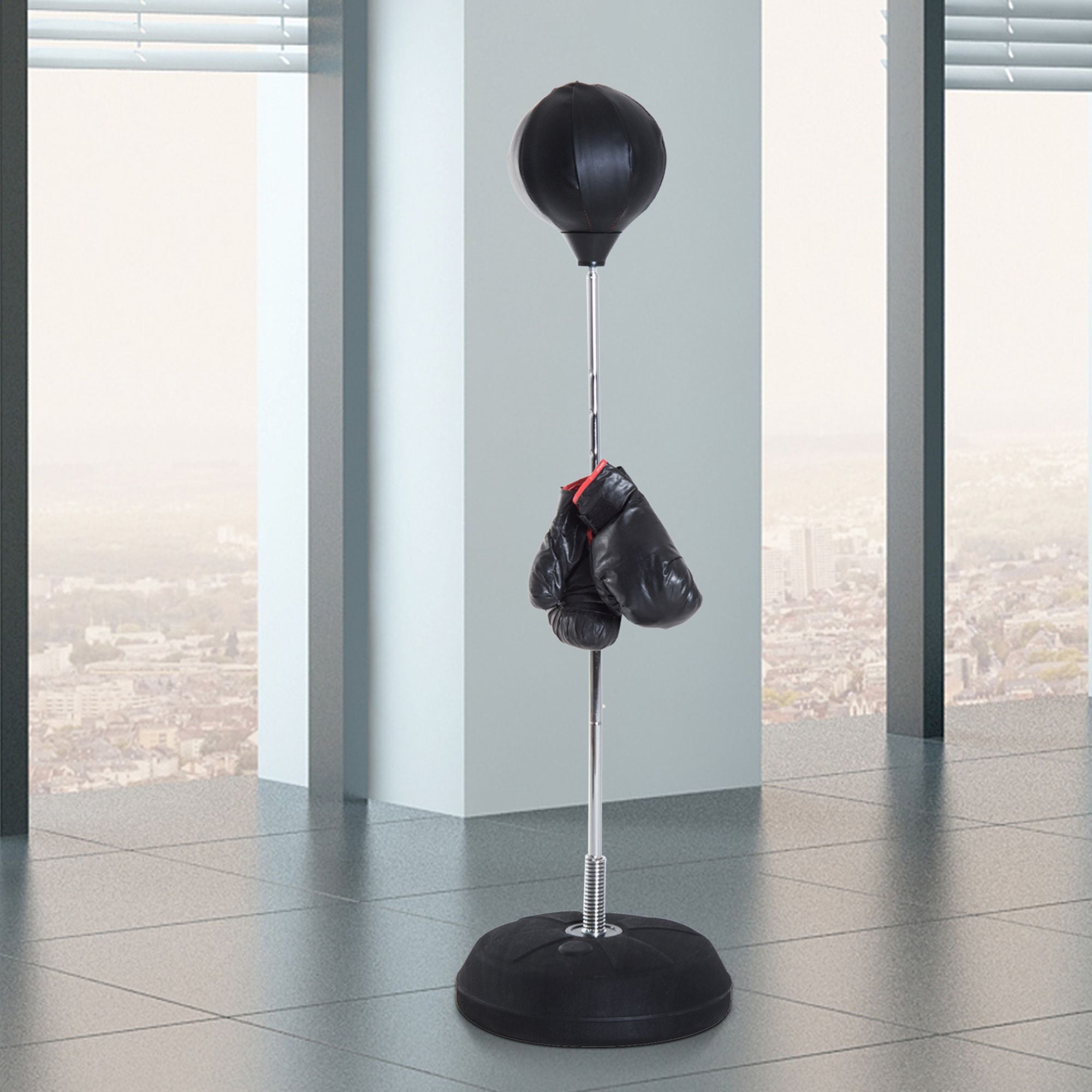 Punching Ball Sacco Boxe da Terra Altezza Regolabile 126-144 cm con Guantoni Nero