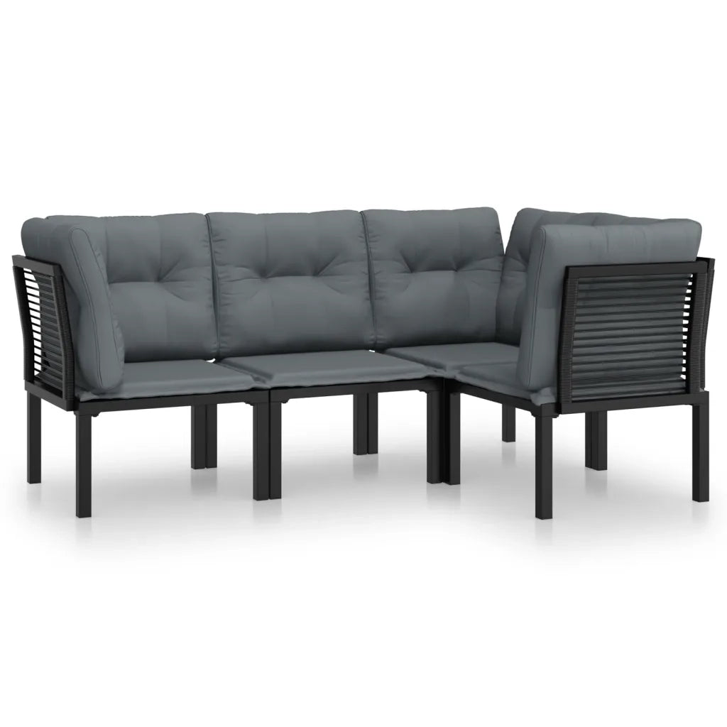Set Salotto da Giardino 4 pz | Set di Mobili da Esterno Nero e Grigio in Polyrattan
