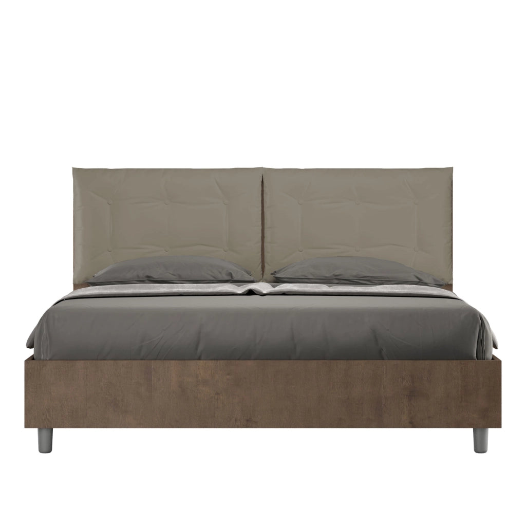 Letto Matrimoniale 160x190 cm Senza Rete Struttura Noce con Cuscini in Similpelle Egos Annalisa Cappuccino
