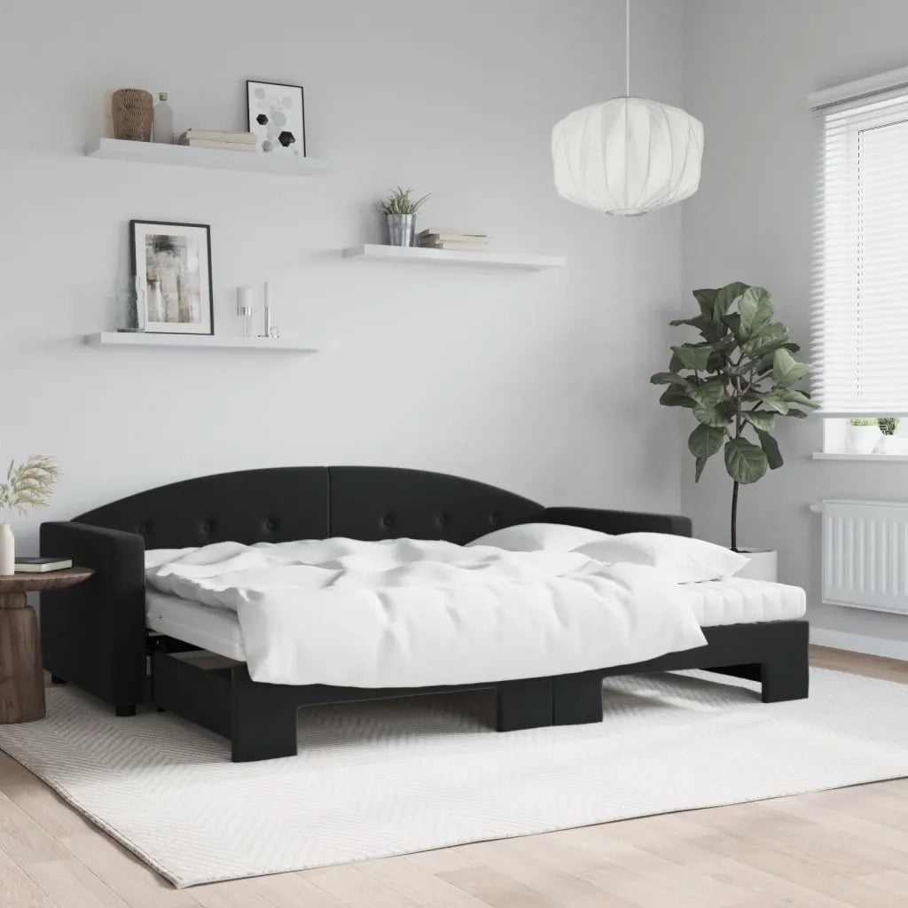 Divano Letto Estraibile con Materassi Nero 80x200 cm Velluto 3197322