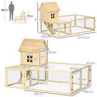 Conigliera per Interno 151,5x106x97 cm 3 Porte e Area Esterna in Legno d'Abete