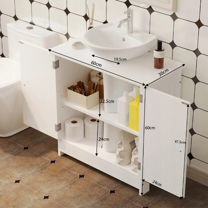 Mobiletto da bagno bianco con ante, ripiani in legno e mensola 60 cm