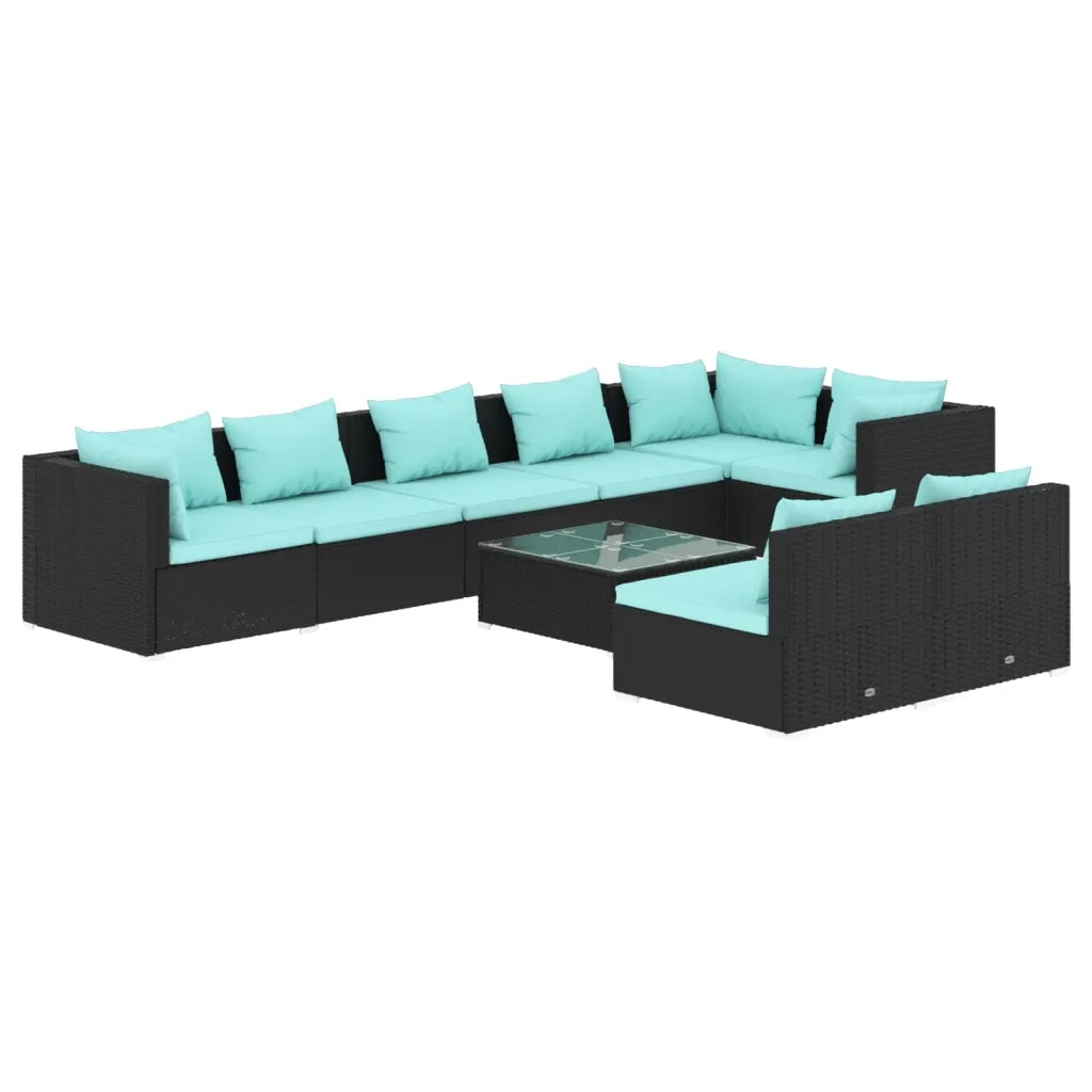 Set Divani da Giardino 9 pz con Cuscini in Polyrattan Nero cod mxl 34582