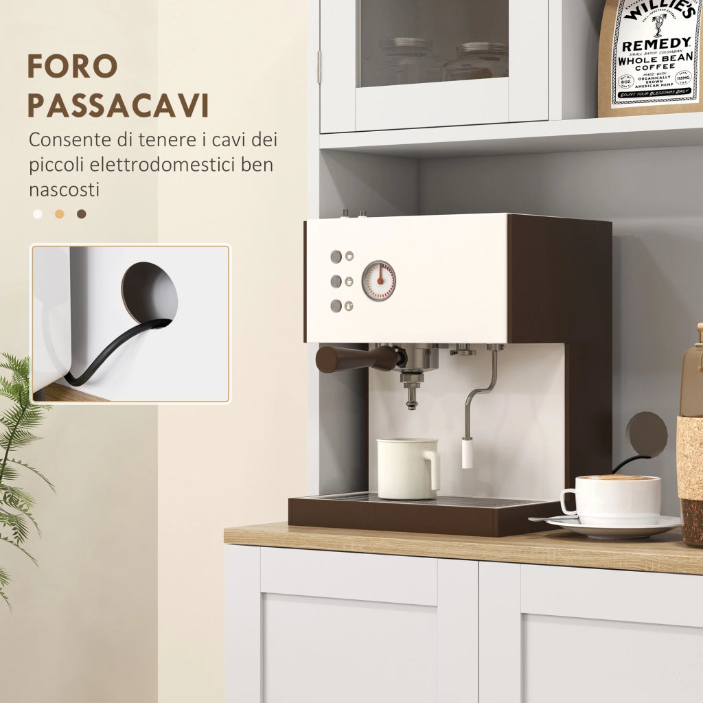 Credenza Moderna Dispensa da Cucina Porta Microonde 60x35x169 cm Armadietto con Portaspezie Bianco