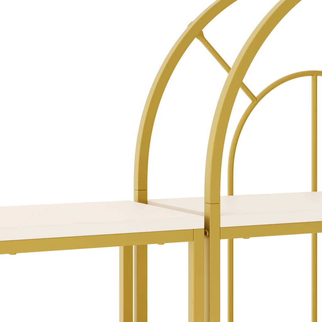 Scaffale modulare 3 pezzi 163×30×184 cm, struttura in metallo oro e MDF bianco, design ad arco