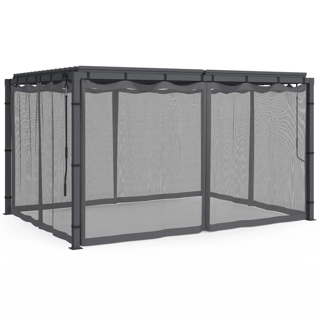 IDMarket - Set di 4 zanzariere per pergola bioclimatica 3x4 grigio con cerniera + ganci